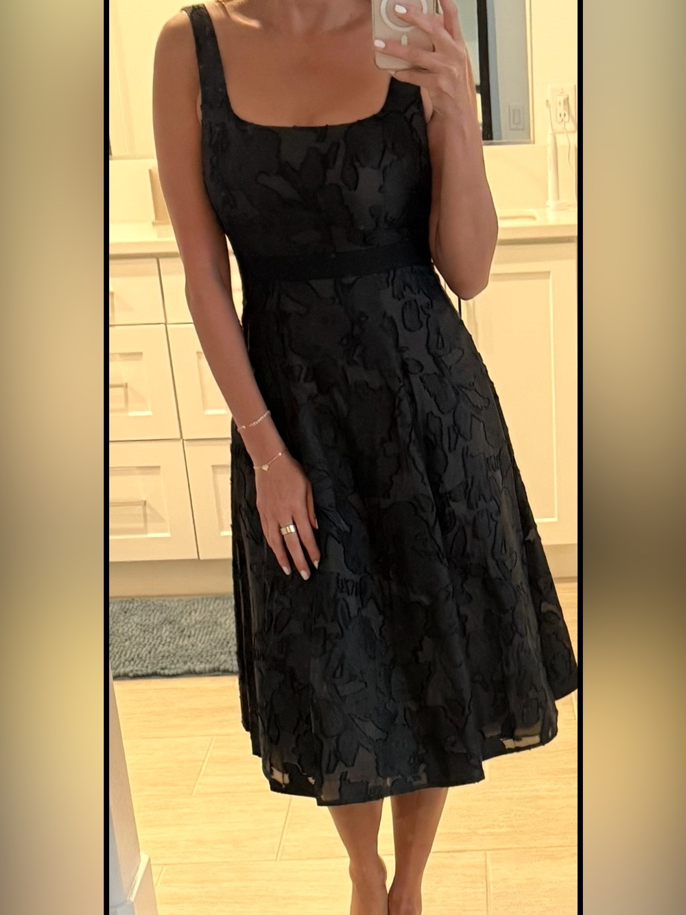 BCBGMaxAzria Black Textured Sheer-Panel Dress